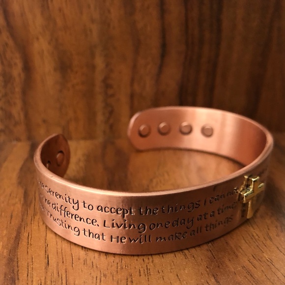 Serenity Prayers Cross Pure Copper Magnetic Bracelet Energy Cuff Bangle Bracelet - Picture 3 of 3